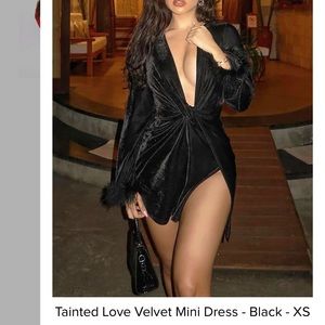Fashion Nova Black Velvet Feather Dress